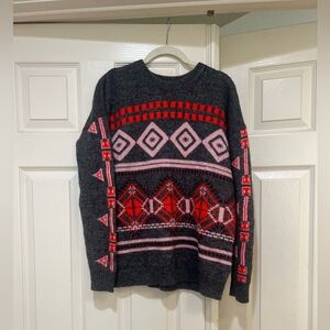 J. Crew Abstract Fair Isle Tribal Pullover Sweater Size Medium Wool Mohair Blend